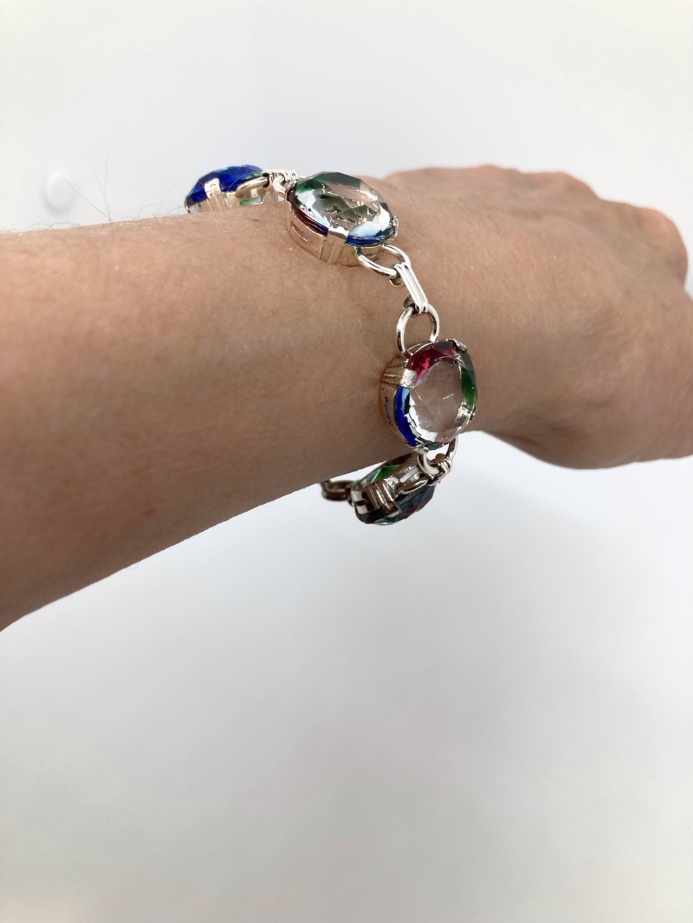 Colourful Glass Silver Tone Bezel Bracelet 7” - Picture 3 of 6